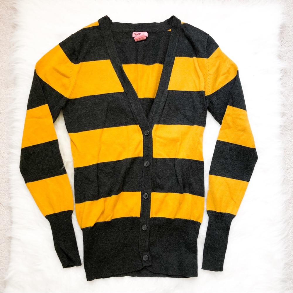 Yellow and Black Striped Hufflepuff Cardigan Sweater